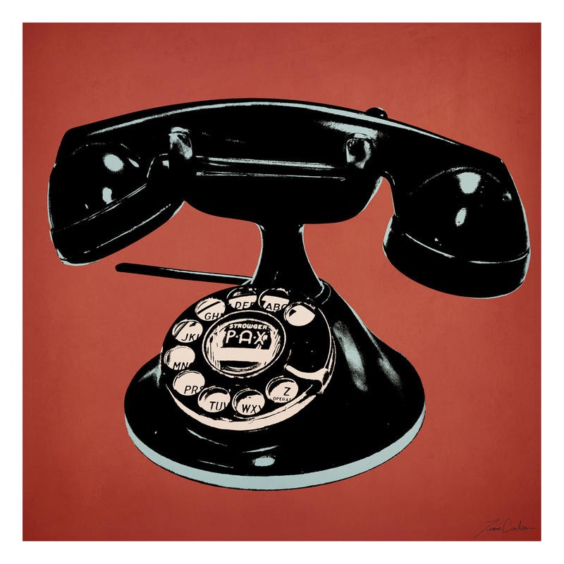 Tina Carlson, TELEPHONE RED I (Telefon, historisch, Vintage, Retro, Nostalgie, Pop Art, Grafik, Wunschgröße, Wohnzimmer, Treppenhaus, rot)