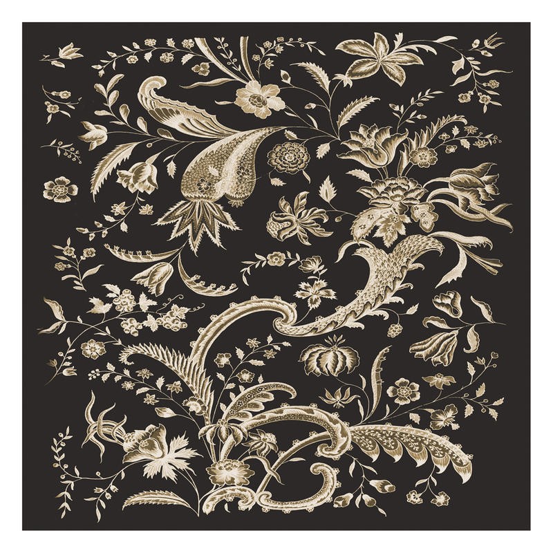 Elizabeth Jordan, MIMOSA I (Blumen, Blumenmuster, floral, Tapetenmuster, Stoffmuster, filigran, Wunschgröße, Wohnzimmer, Treppenhaus, grau/schwarz)