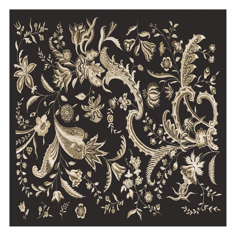 Elizabeth Jordan, MIMOSA II (Blumen, Blumenmuster, floral, Tapetenmuster, Stoffmuster, filigran, Wunschgröße, Wohnzimmer, Treppenhaus, grau/schwarz)