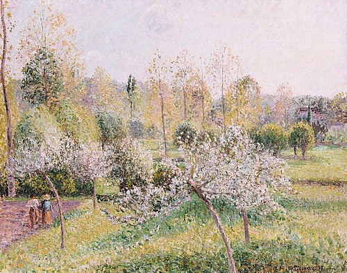 Camille Pissarro, Blühende Apfelbäume in Eragny. 1895 (Pissarro,Camille,1830-1903,Christie's Images Ltd,Öl auf Leinwand,19. Jahrhundert,Impressionismus,? Christie's Images Ltd - ARTOTHEK,Camille Pissarro,Apfelblüte,blühen,Apfelbaum,Apfelbäume,Garten,Obstgarten,Obstbau,Obstbäume,Obstblüte,Frühling,Baum,Bäume,N)