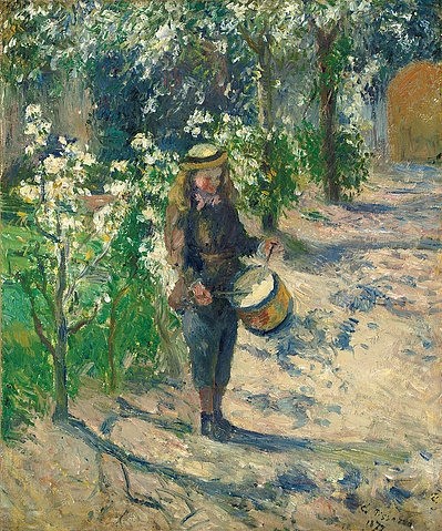 Camille Pissarro, Kind mit Trommel. 1877 (Pissarro,Camille,1830-1903,Christie's Images Ltd,Öl auf Leinwand,19. Jahrhundert,Impressionismus,? Christie's Images Ltd - ARTOTHEK,Camille Pissarro,Kind,Mädchen,Trommel,Garten,Spielzeug, französischer impressionismus)