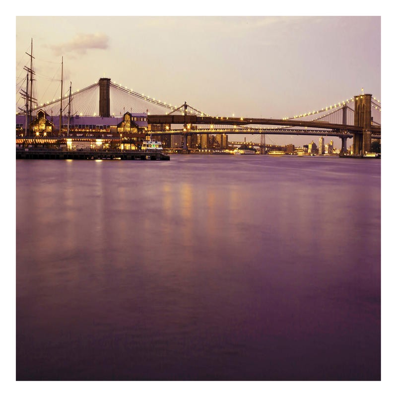 Tracey Telik, BROOKLYN PURPLE (New York, Brücke, Wahrzeichen, Brückenpfeiler, Dämmerung, Hudson, Architektur,  Wunschgröße, Wohnzimmer, Fotokunst,)