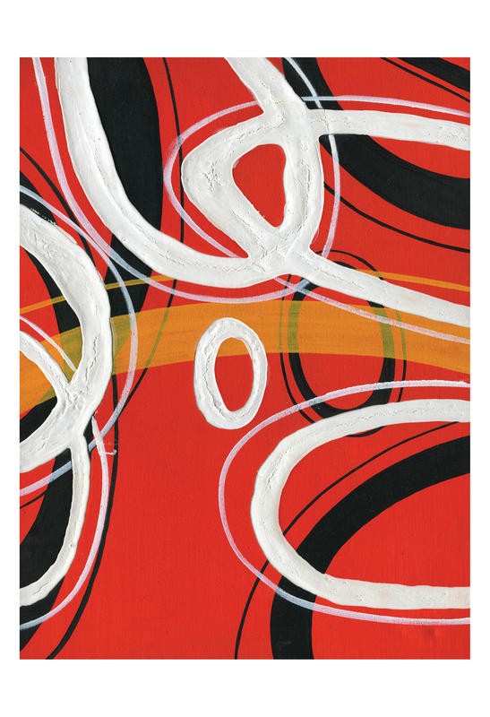 A Ruiz, RED CIRCLES II (Abstrakt, abstrakte Malerei, Kreise, Linien, Schwung, Dynamik, Bewegung, Wohnzimmer, Treppenhaus, Büro, Wunschgröße, Malerei, rot/bunt)
