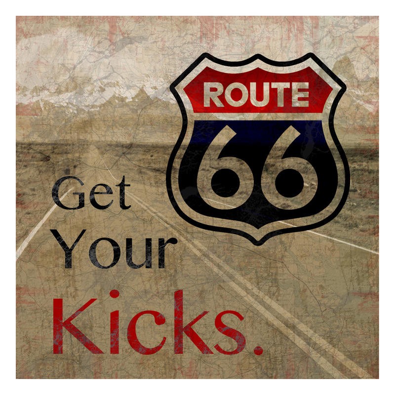 Lauren Gibbons, ROUTE 66 II (Reisen,  Landstraße, Highway, Legende, Typografie, Treppenhaus, Jugendzimmer, Grafik, Wunschgröße, bunt)