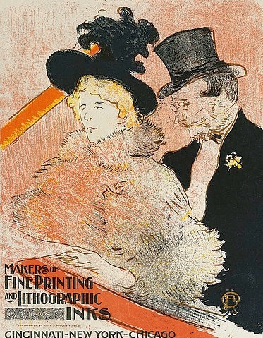 Henri de Toulouse-Lautrec, Im Konzert. 1896 (Toulouse-Lautrec,Henri de,1864-1901,Christie's Images Ltd,Lithographie,19. Jahrhundert,farbig gedruckt,auf cremefarbenem Velinpapier,Henri de Toulouse-Lautrec,Werbung,Reklame,blond,Knopfloch,Mantel,Konzert,Paar,Ehepaar,Blume,Pelz, Abendkleid,Brille,Hut,Sc)