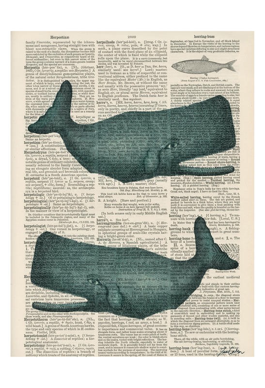 Tina Carlson, SERIES NEWSPAPER VI (Zeitung, Buchseite, Lexikon, Meerestier, Pottwal, Studie, Grafik, Wunschgröße, Wohnzimmer, Treppenhaus, schwarz/weiß/bunt)