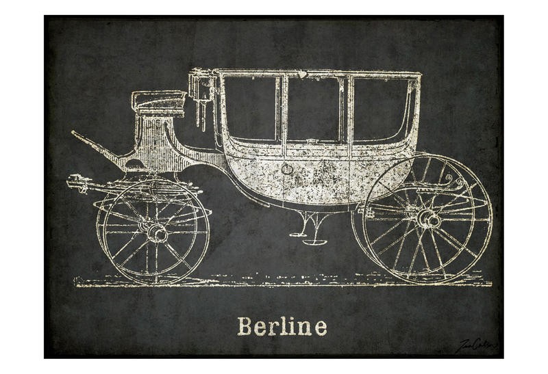 Tina Carlson, CARRIAGE BERLINE (Kutsche, Pferdekutsche, Nostalgie, Retro, Vintage, Grafik, Wunschgröße, Wohnzimmer, Treppenhaus, schwarz/weiß/sepia)