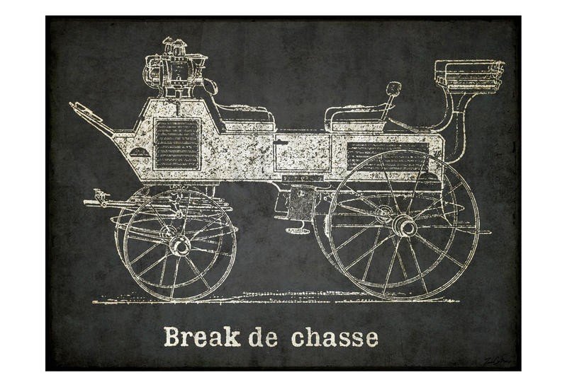 Tina Carlson, CARRIAGE BREAK DE CHASSE (Kutsche, Pferdekutsche, Nostalgie, Retro, Vintage, Grafik,  Wunschgröße, Wohnzimmer, Treppenhaus, schwarz/weiß/sepia)