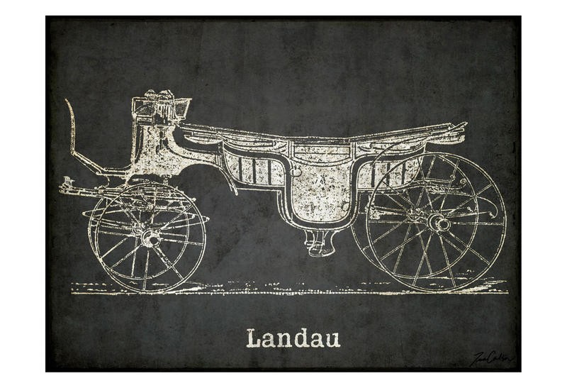 Tina Carlson, CARRIAGE LANDAU (Kutsche, Pferdekutsche, Nostalgie, Retro, Vintage, Grafik,  Wunschgröße, Wohnzimmer, Treppenhaus, schwarz/weiß/sepia)