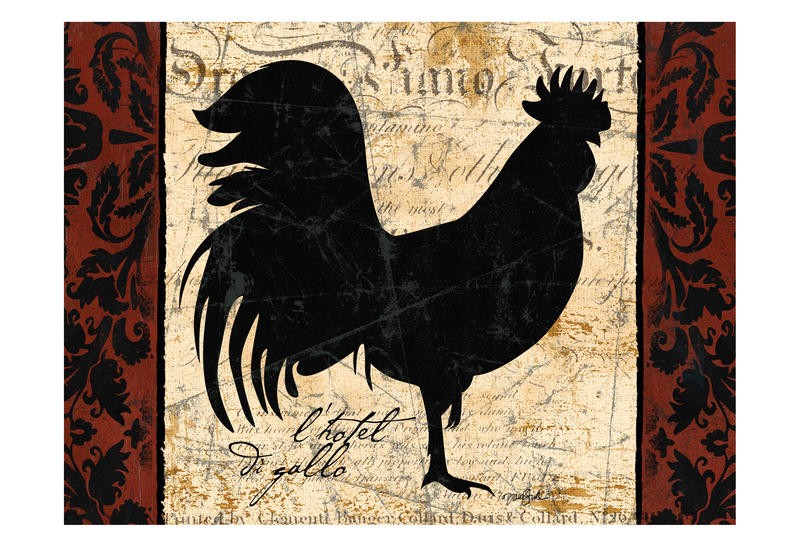 Diane Stimson, BLACK ROOSTER I (Hahn, Gockel, Silhouette, Vogel, Tiere, Federvieh, Kalligrafie, Wunschgröße, Küche, Esszimmer,  Treppenhaus, Gastronomie, bunt)