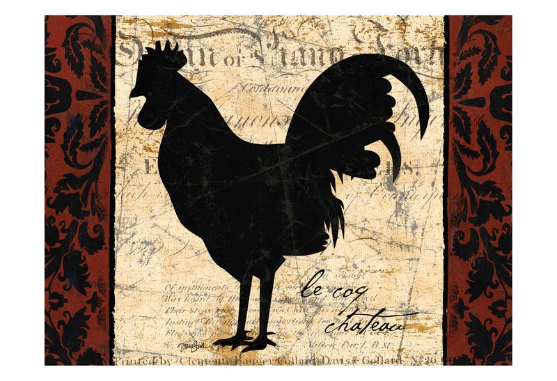 Diane Stimson, BLACK ROOSTER II (Hahn, Gockel, Silhouette, Vogel, Tiere, Federvieh, Kalligrafie, Wunschgröße, Küche, Esszimmer,  Treppenhaus, Gastronomie, bunt)