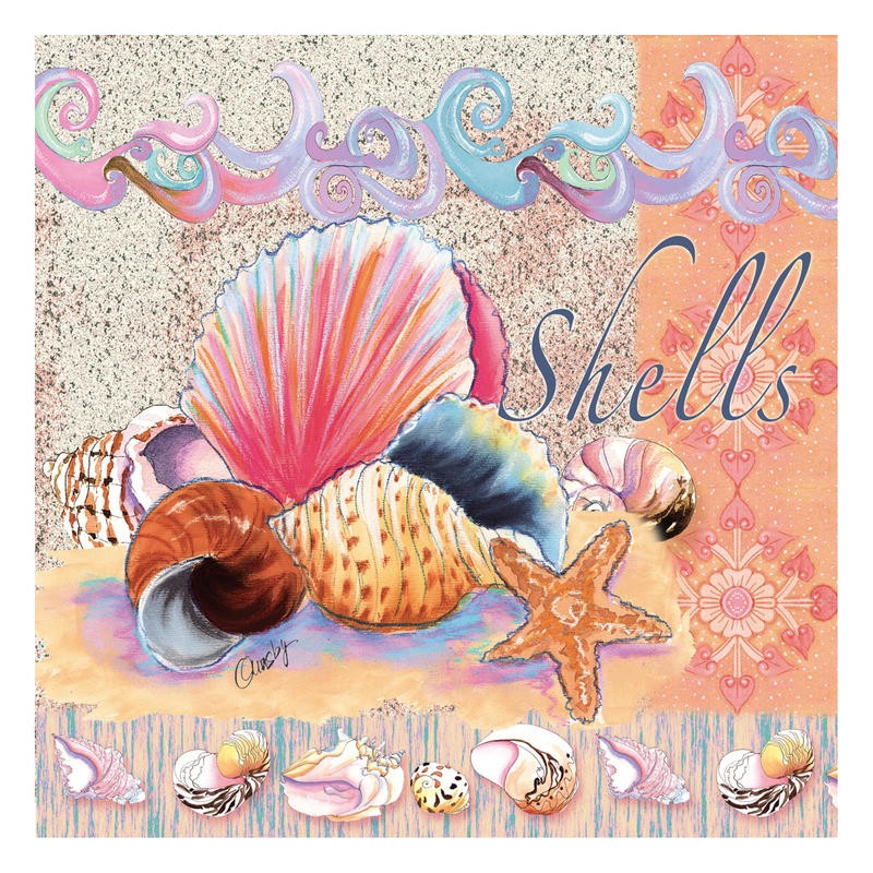 Anne Ormsby, SHELLS (Seestern, Meeresschnecken, Muscheln, maritim, Meeresbrise, Meerestiere, Ornamente, Muster, Malerei,  Wunschgröße, Wohnzimmer, Esszimmer, Treppenhaus, Badezimmer, bunt)