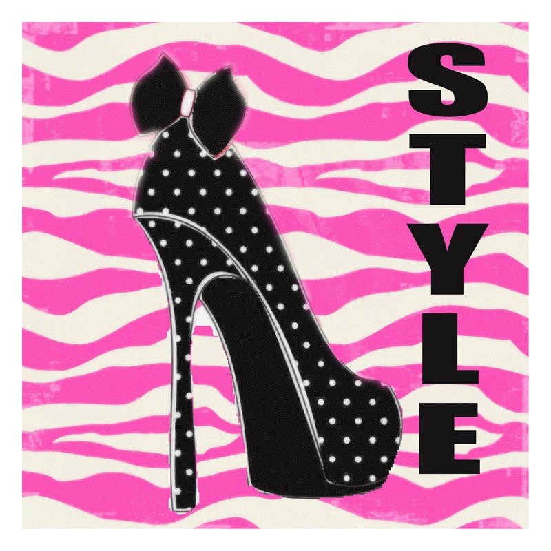 Taylor Greene, STYLE IN PINK (Schuhe, High Heels, schwarz, weiße Punkte, Schleife, Mode, Zebramuster, Wunschgröße, Jugendzimmer, pink)