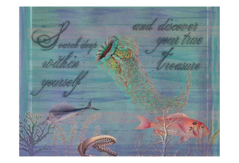 Sheldon Lewis, TREASURE I (Fische, Meerestiere, Qualle, Lebensweisheit, Grafik, Wunschgröße, Treppenhaus, Wohnzimmer, bunt)