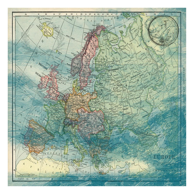 Sheldon Lewis, EUROPE II (Karte, Kartografie, Europakarte, Atlas, Reisen, Büro, Wohnzimmer, Treppenhaus, Wunschgröße, Grafik, bunt)