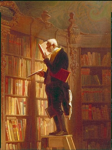 Carl Spitzweg, Der Bücherwurm (Detail). Um 1850 (Privatbesitz,Spitzweg,Carl,1808-1885,Lesen,Mann, Alte,Männer,Literatur,Bücher,Spitzweg, Carl 1808-1885)