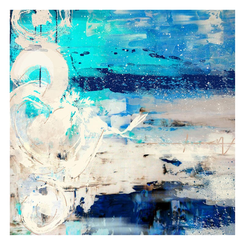 Cynthia Alvarez, SKY BLUE (Abstrakte Kunst, abstrakte Malerei, Farbfelder, abstrakte Landschaft, Pinselstriche,  moderne Malerei, Büro, Business,  Wohnzimmer, Treppenhaus, Wunschgröße, blau/weiß)