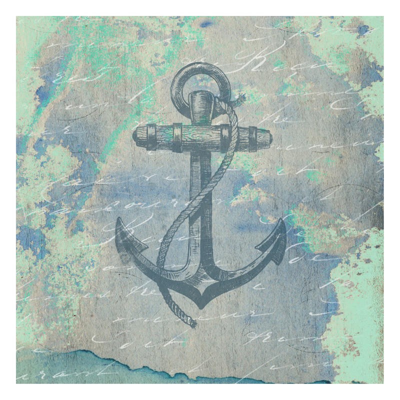 Sheldon Lewis, VOYAGE II (Anker, Schiffsanker, maritim, Kalligrafie, Grafik, Badezimmmer, Treppenhaus, Wunschgröße, blau/grün)