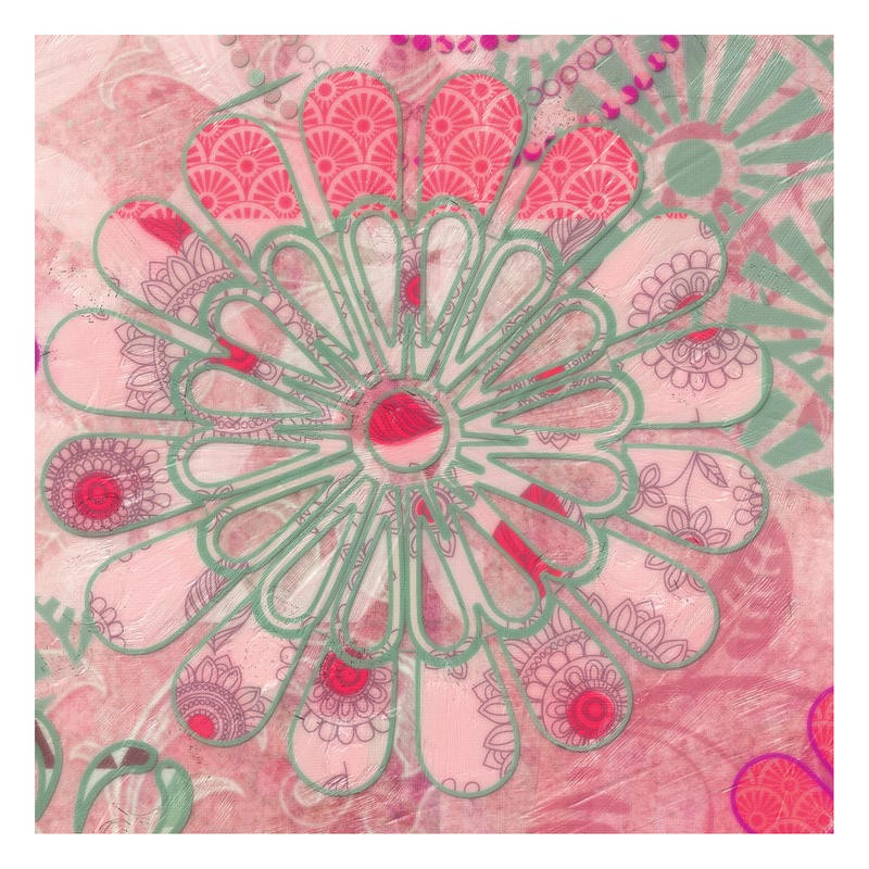 Taylor Greene, FLORA TRANCE I (Abstrakte Kunst, florale Muster, Blumen, Hippie, flower power, Muster, modern,  Wunschgröße, Treppenhaus, Wohnzimmer, rosa)