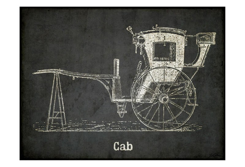 Tina Carlson, CARRIAGE CAB (Kutsche, Pferdekutsche, Nostalgie, Retro, Vintage, Grafik,  Wunschgröße, Wohnzimmer, Treppenhaus, schwarz/weiß/sepia)