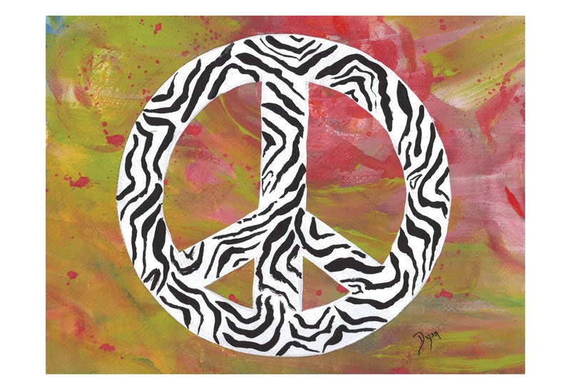 Beverly Dyer, SAFARI PEACE ZEBRA (Peace, Zeichen, Symbol, Hippie, Zebramuster, modern, Jugendzimmer, Wohnzimmer, Treppenhaus, Malerei, Wunschgröße, JUNG + WILD)