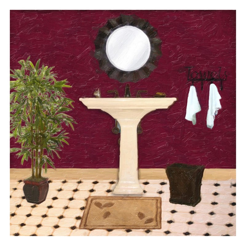 Taylor Greene, BURGUNDY BATH II (Bad, Waschbecken, Blume, Interieur, Fliesen, Spiegel, Nostalgie, Wunschgröße, Badezimmer)