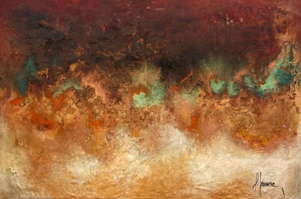 Leticia Herrera, INNER EARTH (Abstrakt, Malerei, modern, zeitgenössisch,  Farbverläufe, Wunschgröße, Wohnzimmer, Büro, Treppenhaus, Business, bunt)