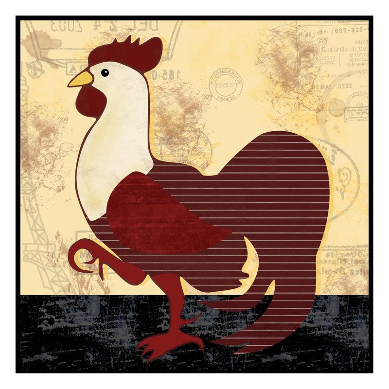 Lauren Gibbons, A HORIZONTAL ROOSTER I (Hahn, stolz, Gockel, Grafik, naiv, plakativ, Treppenhaus, Esszimmer, Wunschgröße, bunt)