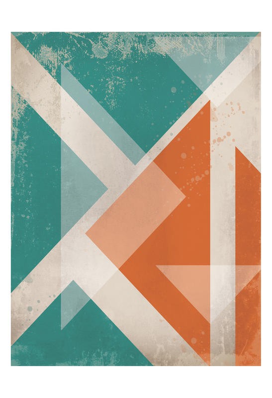 Cynthia Alvarez, TRIANGLES I (Abstrakte Kunst, abstrakte Malerei, Zichzacklinien, geometrische Muster, moderne Malerei, Wohnzimmer, Treppenhaus, Wunschgröße, orange/hellblau)