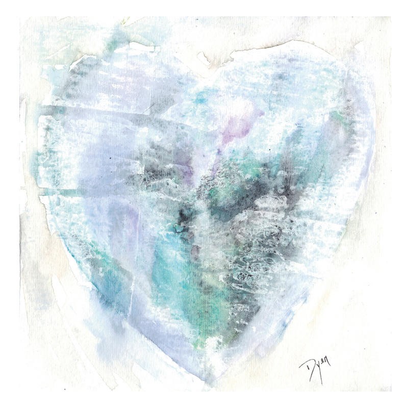 Beverly Dyer, BLUE HEART (Herz, Symbol, Liebe. Aquarell, Wohnzimmer, Treppenhaus, Schlafzimmer, Malerei, Wunschgröße,  pastell, blau, JUNG + WILD)