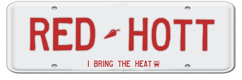 Sheldon Lewis, RED HOT (Nummernschild, Autokennzeichen, Heiß, hot, Chili, JUNG + WILD, witzig, cool, Wunschgröße, Grafik, Jugendzimmer, weiß/rot)