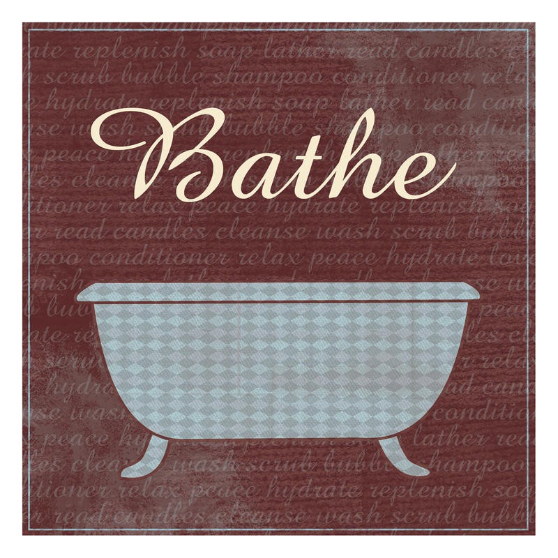 Lauren Gibbons, BLUE BROWN BATH I (Badewanne, plakativ, Schrift, Typografie, Bad, Grafik, Wunschgröße, bunt)