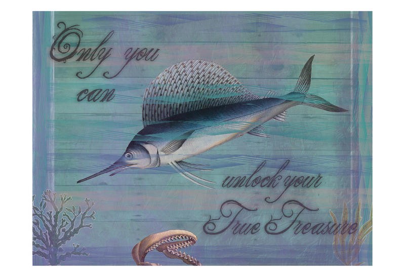 Sheldon Lewis, TREASURE II (Fische, Schwertfisch, Meerestiere, Lebensweisheit, Grafik, Wunschgröße, Treppenhaus, Wohnzimmer, bunt)