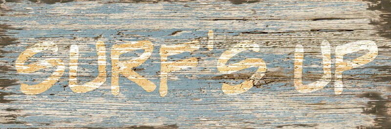 Diane Stimson, SEASIDE II (Maritim, Schild, Surfen, Holzstruktur, Motivation, Inspiration, Typografie, Grafik, Wunschgröße, Treppenhaus, blau/beige)