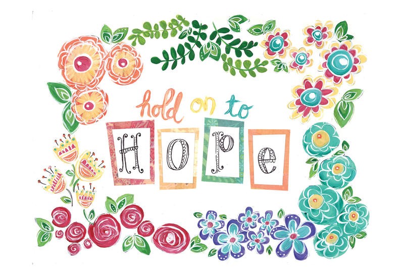 Erin Butson, BELIEVE DREAM HOPE III (Blütenkranz, Hoffnung, Inspiration, Motivation, Grafik, Wohnzimmer, Treppenhaus,  Wunschgröße, bunt)