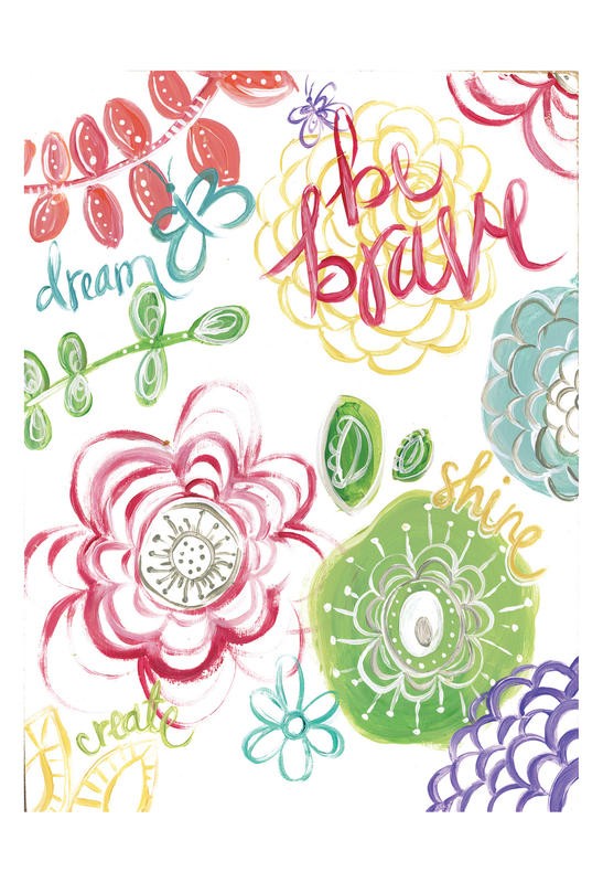 Erin Butson, FLOWERS INSPIRATIONAL I (Blüten, Blumen, Mut, Tapferkeit, Inspiration, Motivation, Grafik, Wohnzimmer, Treppenhaus,   Wunschgröße, bunt)