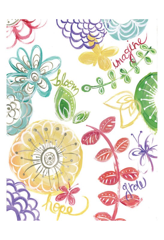 Erin Butson, FLOWERS INSPIRATIONAL II (Blüten, Blumen, Phantasie, Fantasie, Motivation, Grafik, Wohnzimmer, Treppenhaus,   Wunschgröße, bunt)