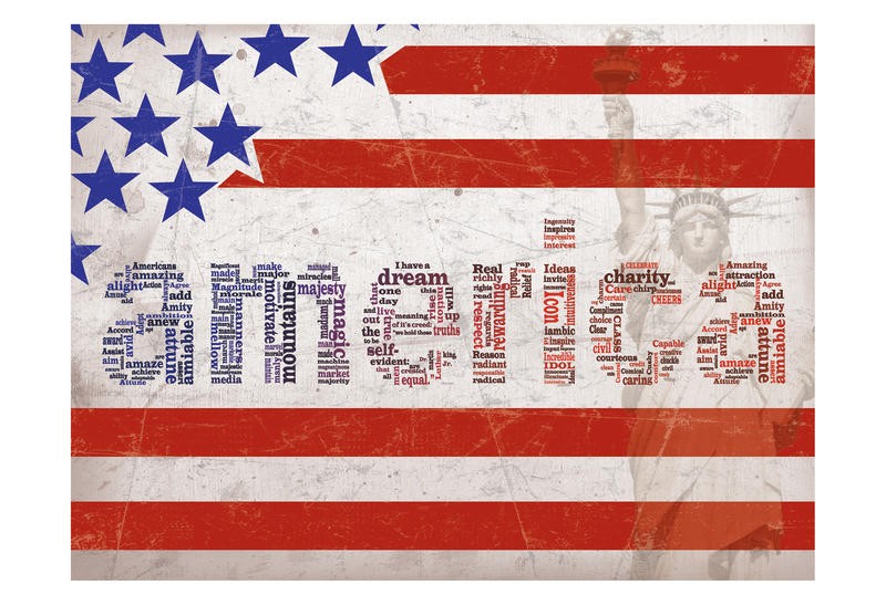 Diane Stimson, STONEWASHED AMERICA (Flagge, Fahne, Amerika, Stripes and Stars, modern, Grafik, Wunschgröße, Treppenhaus, Wohnzimmer, Jugendzimmer, bunt)