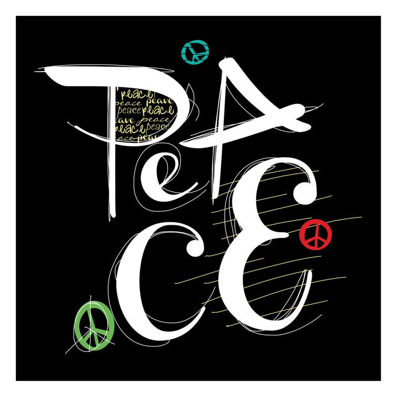 Jr. Enrique Rodriquez, PEACE (Frieden, Symbol, Motivation, Inspiration, Typografie, Buchstaben, modern, Wunschgröße, Grafik, Jugendzimmer, Wohnzimmer, Wunschgröße, bunt)