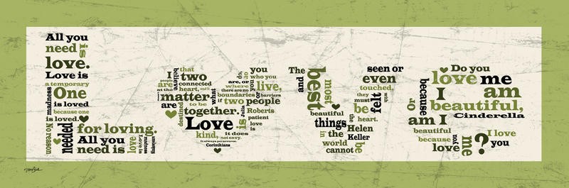 Diane Stimson, LOVE III (Liebe, Buchstaben, Zeitungspapier, Motivation, Inspiration, Typografie, Grafik, Wunschgröße, Treppenhaus, Jugendzimmer, bunt)