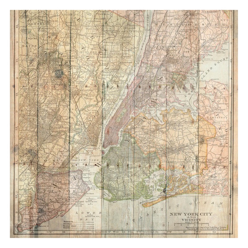 Sheldon Lewis, NEW YORK CITY II (New York, Karte, Kartografie, Stadtkarte, Stadtpaln, Reisen, Büro, Wohnzimmer, Treppenhaus, Wunschgröße, Grafik, bunt)