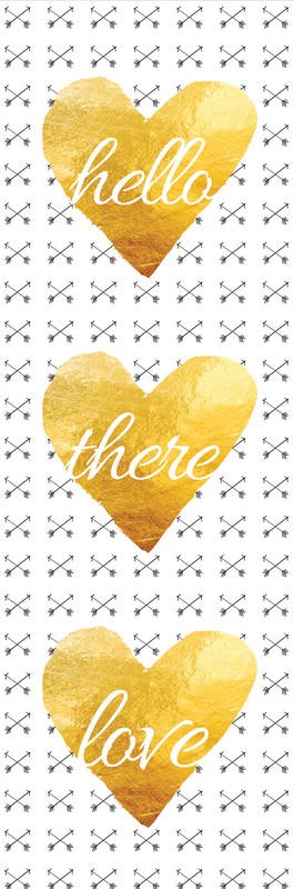 Victoria Brown, YELLOW HEARTS (Inspiration, Motivation, Liebe, positiv, Herz, Amor, Pfeile, Liebespfeile,  Treppenhaus, Jugendzimmer, Wohnzimmer, Wunschgröße, Grafik, gold/weiß)