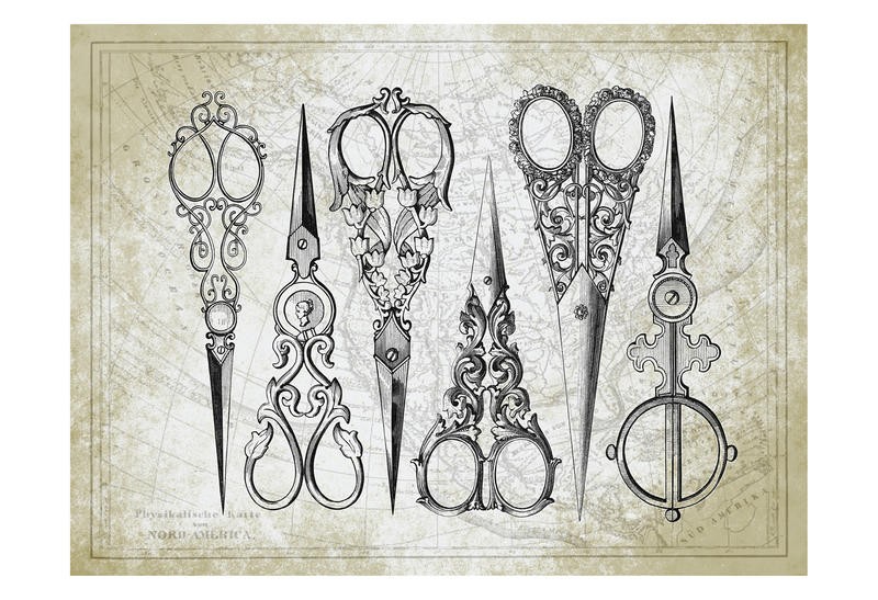 Sheldon Lewis, VINTAGE SHEARS (Scheren, Verzierung, filigran, Nostalgie, retro/vintage, Wunschgröße, Treppenhaus, Nähzimmer, sepia/grau)