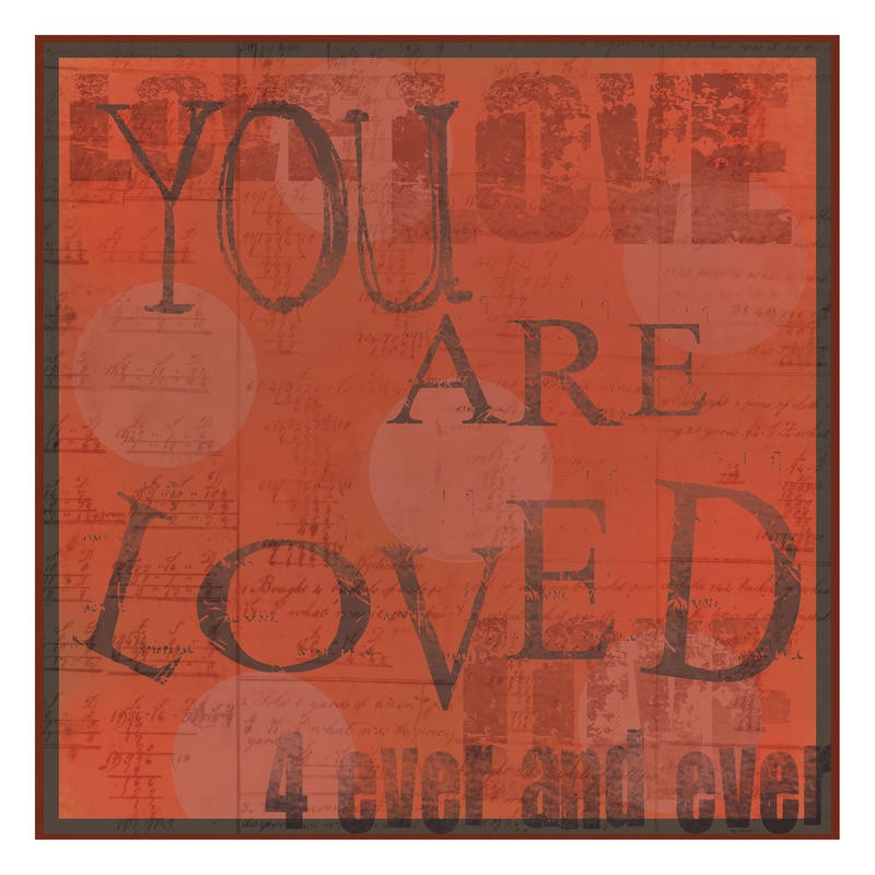 Dan DiPaolo, YOU ARE LOVED II (Liebe, Liebeserklärung, Druckbuchstaben, dekorativ, modern, Kalligrafie, Wunschgröße, Malerei, Treppenhaus, Schlafzimmer, Jugendzimmer, rot-grau)