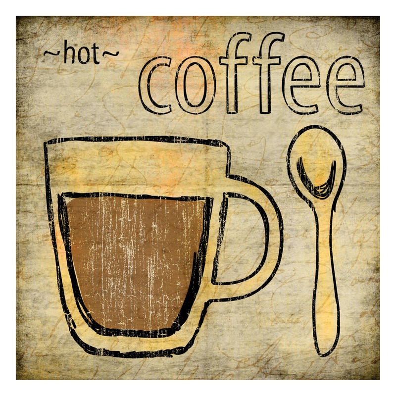 Kristin Emery, COFFEE II (Kaffee, Werbung, Kaffeelöffel, Tasse, Genuss, Grafik, Typografie, Küche, Bistro, Gastronomie, Café, Wunschgröße, beige/braun)