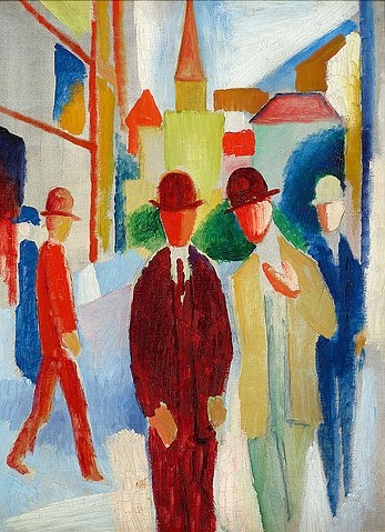 August Macke, Helle Straße mit Leuten. 1914 (Macke,August,1887-1914,Öl auf Leinwand,20. Jahrhundert,Düsseldorf,Kunstpalast,Dauerleihgabe des Landes NRW,Macke,August,Moderne,Stadt,20Xerxes13)
