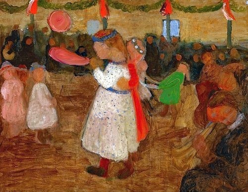 Paula Modersohn-Becker, Ländliches Fest. Um 1905 (Modersohn-Becker,Paula,1876-1907,Öl/Pappe,20. Jahrhundert,Düsseldorf,Kunstpalast,Modersohn-Becker,Paula,Moderne,Mädchen,feiern,Kind)