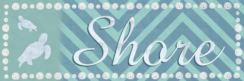 Lauren Gibbons, TURQUOISE SHORE (Schild, Küste, Meer, Kalligrafie, maritim, Grafik, Wunschgröße, Badezimmer, Treppenhaus,  blau)