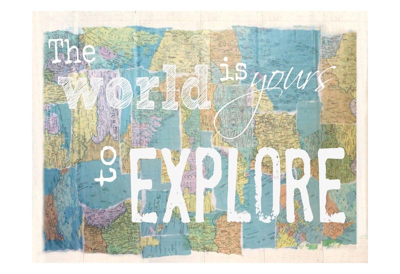 Erin Butson, EXPLORE II (Liebe, Abenteuer, Typographie, Motivation, Inspiration, Grafik, Wohnzimmer, Treppenhaus,  Wunschgröße, bunt)