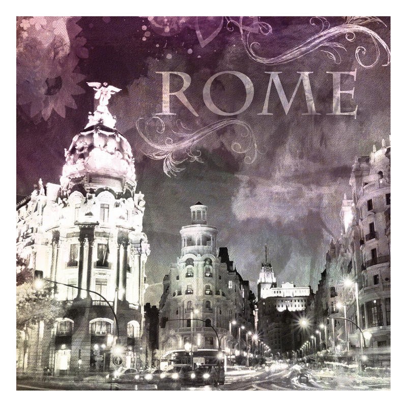 Jody Taylor, ROME IN THE NIGHT (Rom, Italien, Gebäude, Nachtszene, Reisen, Architektur, Städte, moderne Malerei, Fotokunst, zeitgenössisch, Wohnzimmer, Treppenhaus, Wunschgröße, bunt)